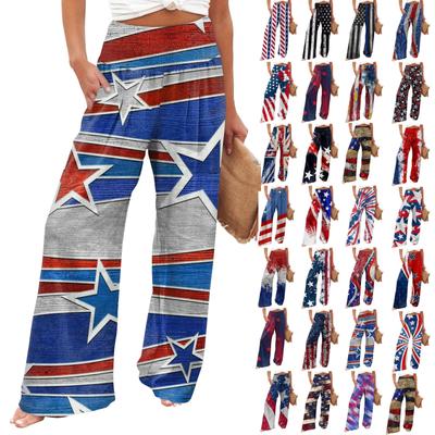 Women's Straight Leg Women's Elastic Waist Pants Loose Casual Printed Pants With Pockets