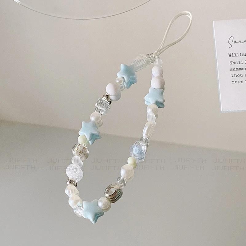 For iPhone Universal Accessories Lanyard Hanging Rope For Girl Pendant INS Star Pearl Beads Phone Short Chain Trendy Pendant 1