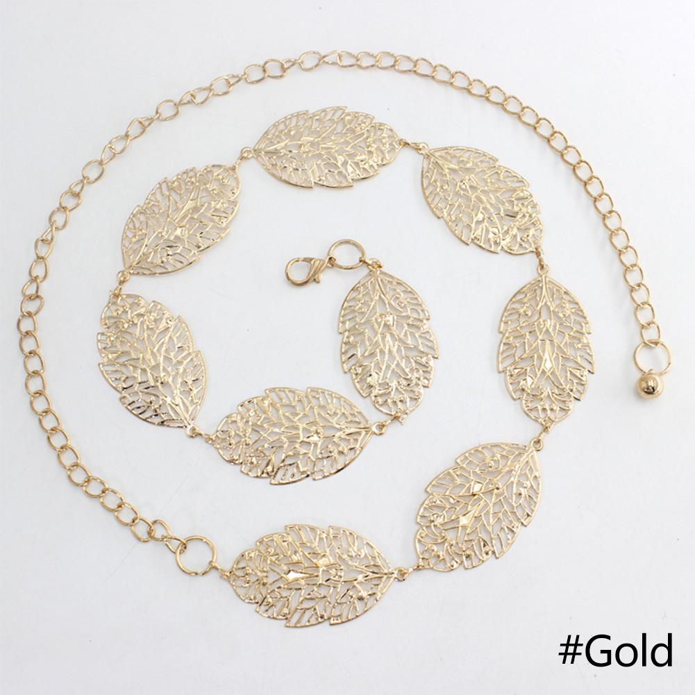 

Женская металлическая поясная цепочка, модная универсальная полая поясная цепочка в форме листа, декоративный пояс, аксессуары для одежды золотой