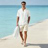 Men's Casual Linen Short Sleeve V-Neck Beach Shirt