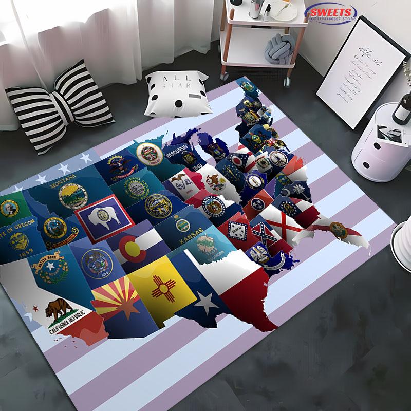 

Map Theme of The USA Large Area Carpet for Living Room Kid s Bedroom Sofa Rugs Doormat Kitchen Floor Tapete Anti-slip Decor Mat 40x60cm (16x24in)