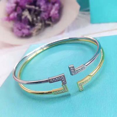Doppel-T Armreif mit offener Manschette, besetzt mit modischem Armband mit Diamanten