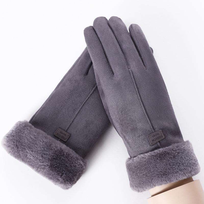 Women's Autumn Winter Touchscreen Suede Gloves, Velvet-Lined and Thickened for Warmth, Perfect for Cycling