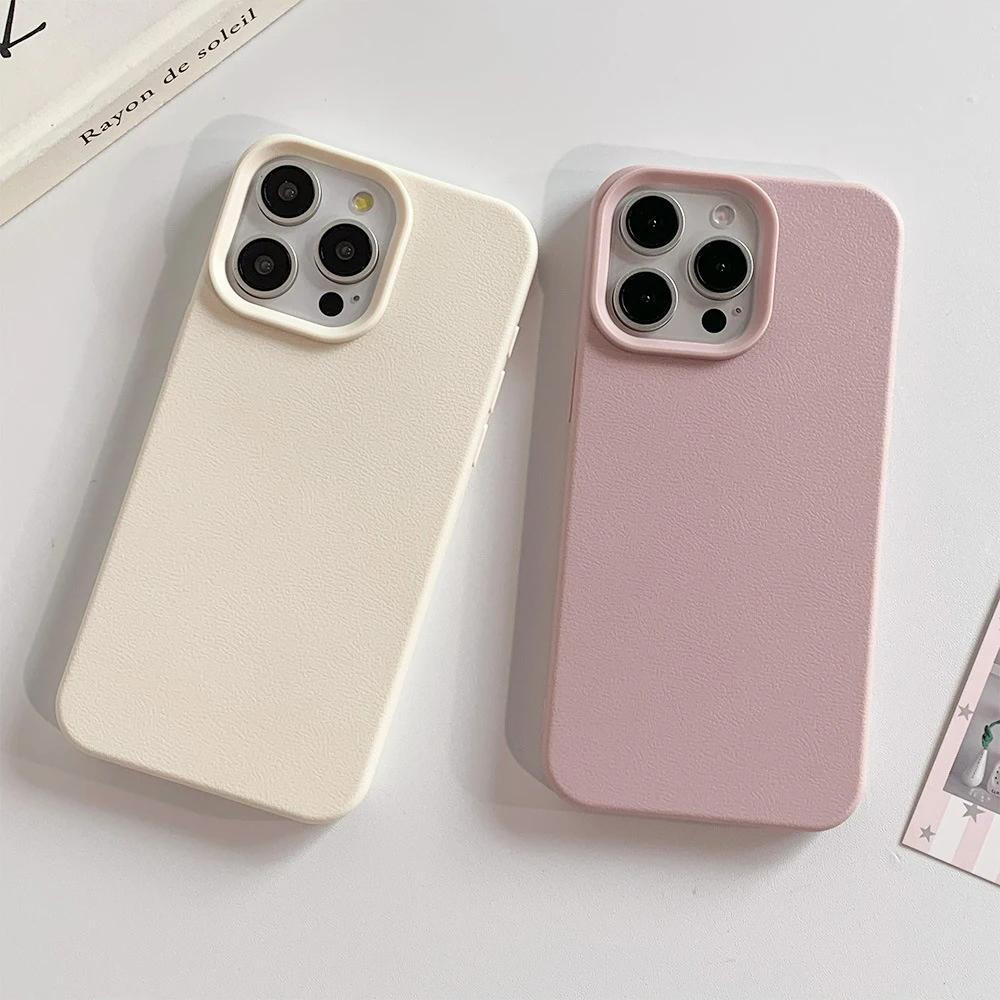 Luxury Leather Shockproof Case For iPhone 16 15 14 13 12 11 Pro Max Plus Silicone Soft Candy Color Matte TPU Cover Thin Shell