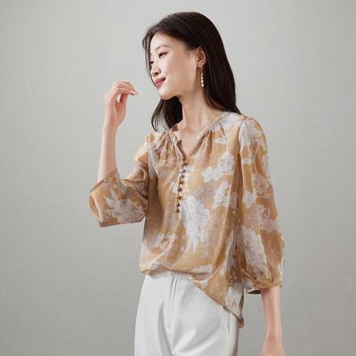 SOFSIL Women's Printed Mulberry Silk V-Neck Blouse