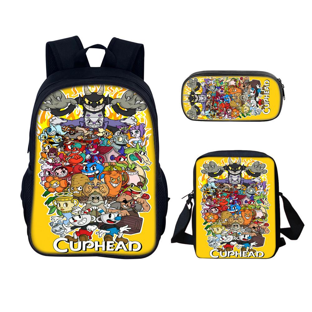 Cuphead Backpack Set For School And Travel With Nylon Construction And Multiple Compartments