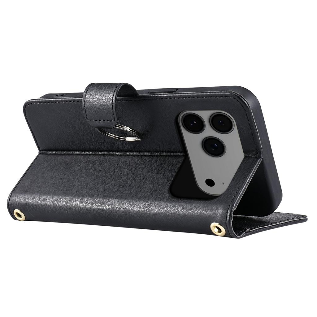 For iPhone 17 Pro Case Ring Buckle Wallet Stand Rhombus Crossbody Leather Mobile Cover
