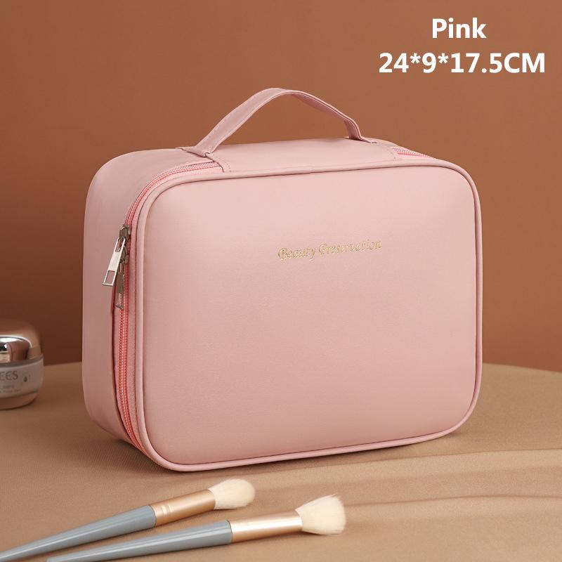 PU Large Capacity Women Tote Makeup Bag Portable Travel Organizer Tolietry Cosmetic Storage Bag Ladies Double Layer Pouch