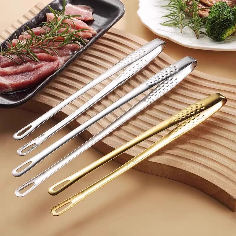 Korean BBQ Stainless Steel Kitchen Tongs for Barbecue, Steak, Fruit, Ice, and Frying