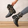 Women's Pointed Block Heel Medium Heel Alphabet Graffiti Low Leg Boots Sleeve Western Cowboy Knight Boots Women's Plus Size