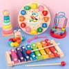 Wooden Baby Clock Caterpillar Small Round Bead Rainbow Tower Toy For Early Learning