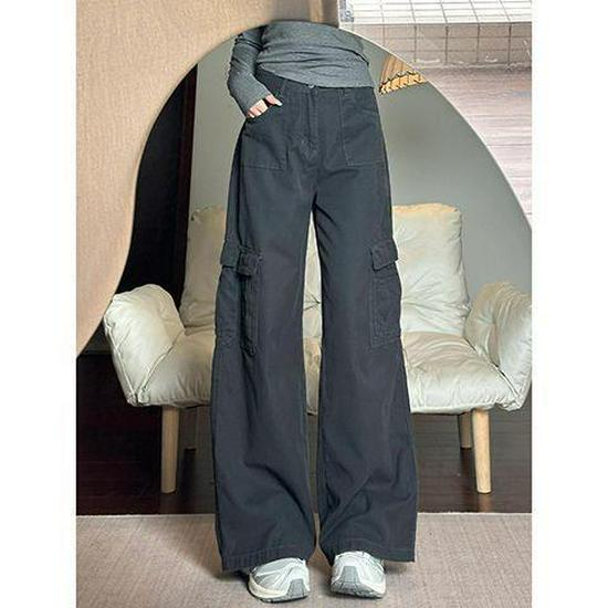 

Women s High-Waist Retro Grey Denim Overalls with Multi-Pockets - Casual Wide-Leg Spring Pants Extra Large серый