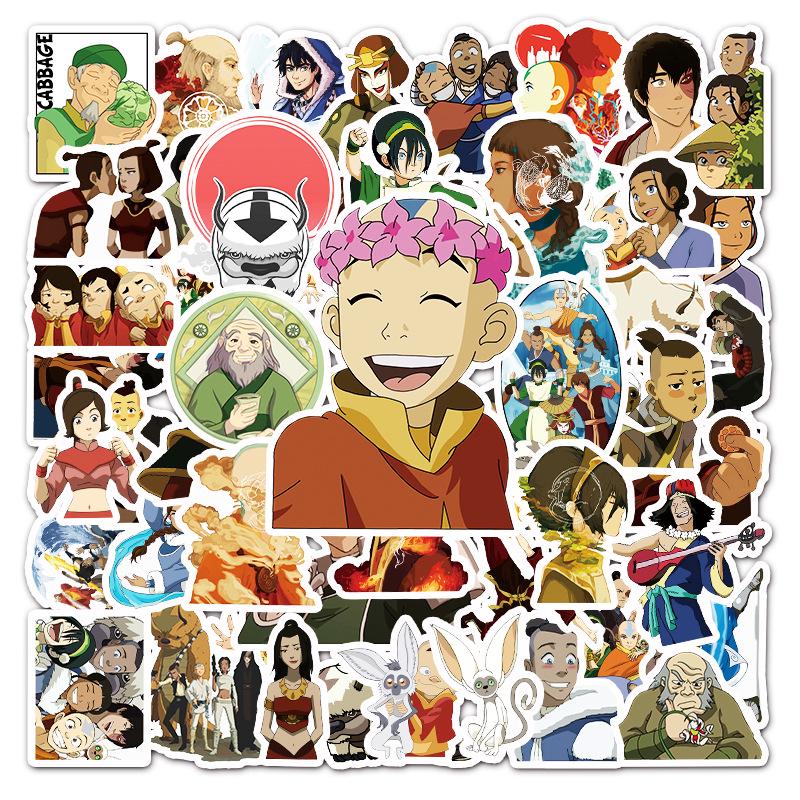 50-Piece Avatar: The Last Airbender Sticker Set for Suitcases, Phones, Helmets, Guitars, and Cars.