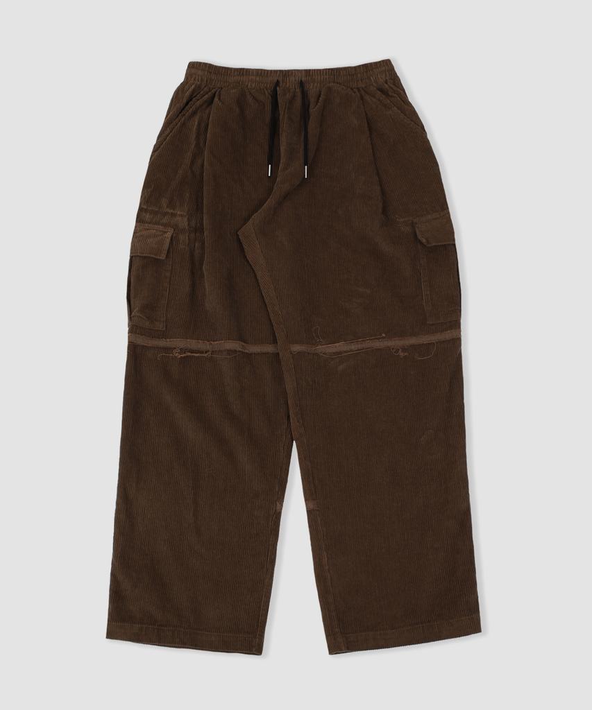 CAMEL WORK Wide Corduroy Cut Cargo Pants (Brown)