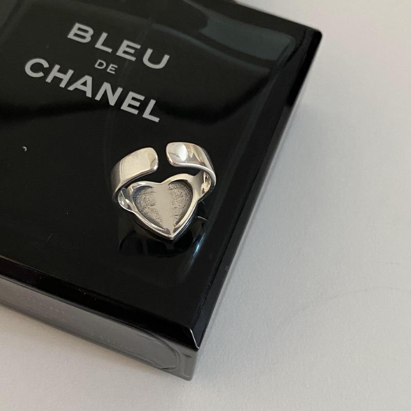 Xiaomi 925 Sterling Silver Geometric Irregular Black Heart Rings for Women Men Bohemian Retro Adjustable Open Antique Personality Ring