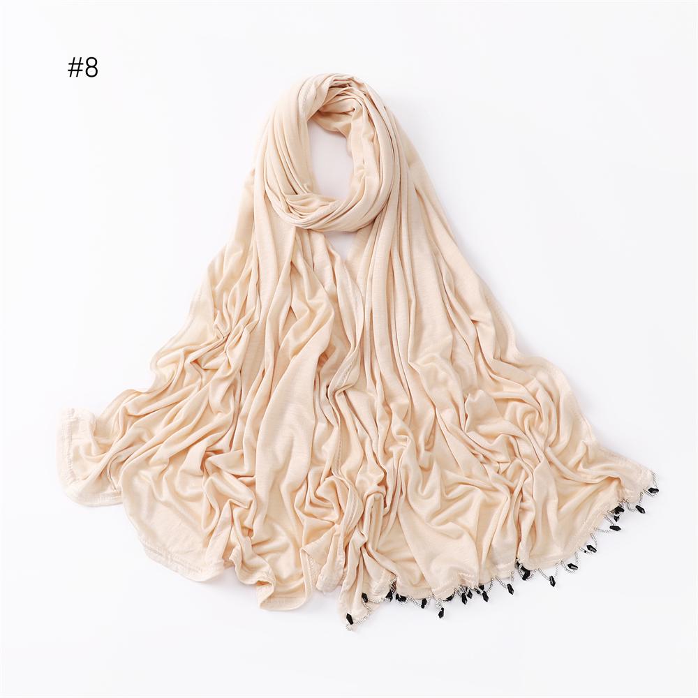 

Fashion Modal Cotton Jersey Hijab Scarf with Handmade Beading Long Muslim Shawl Plain Soft Turban Head Wraps For Islam Women