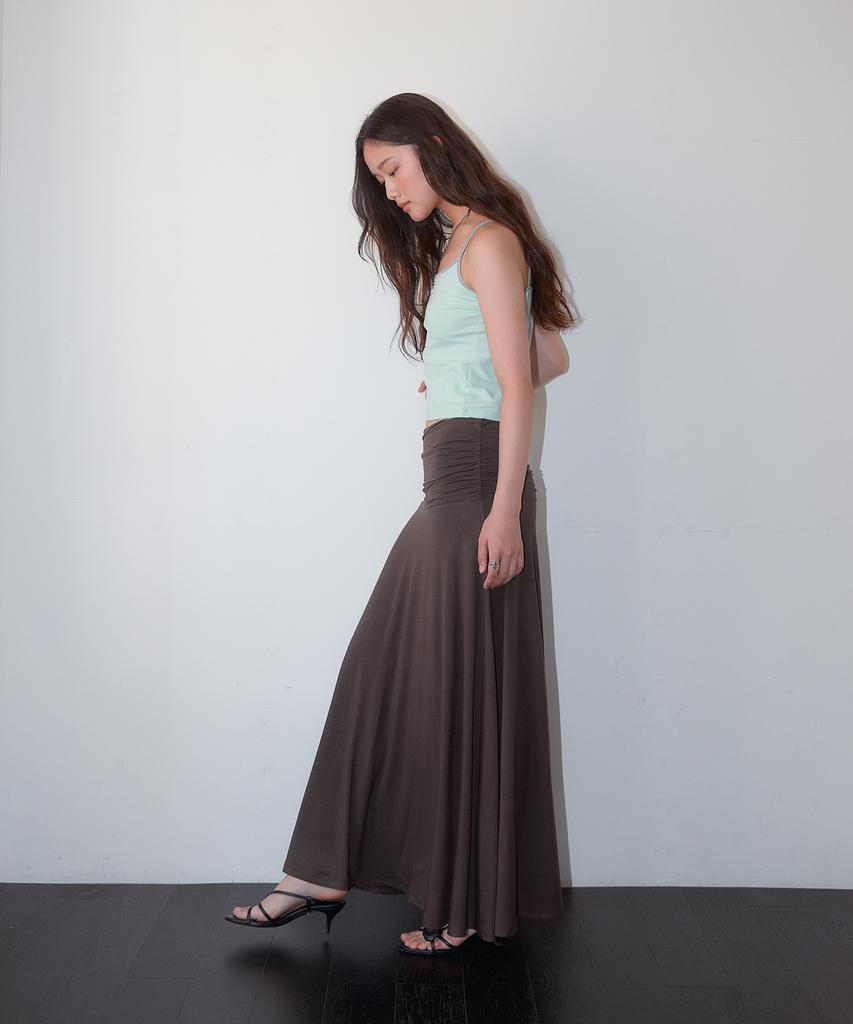 Hombadittingjeu Cotton Shirring Long Skirt (Brown)