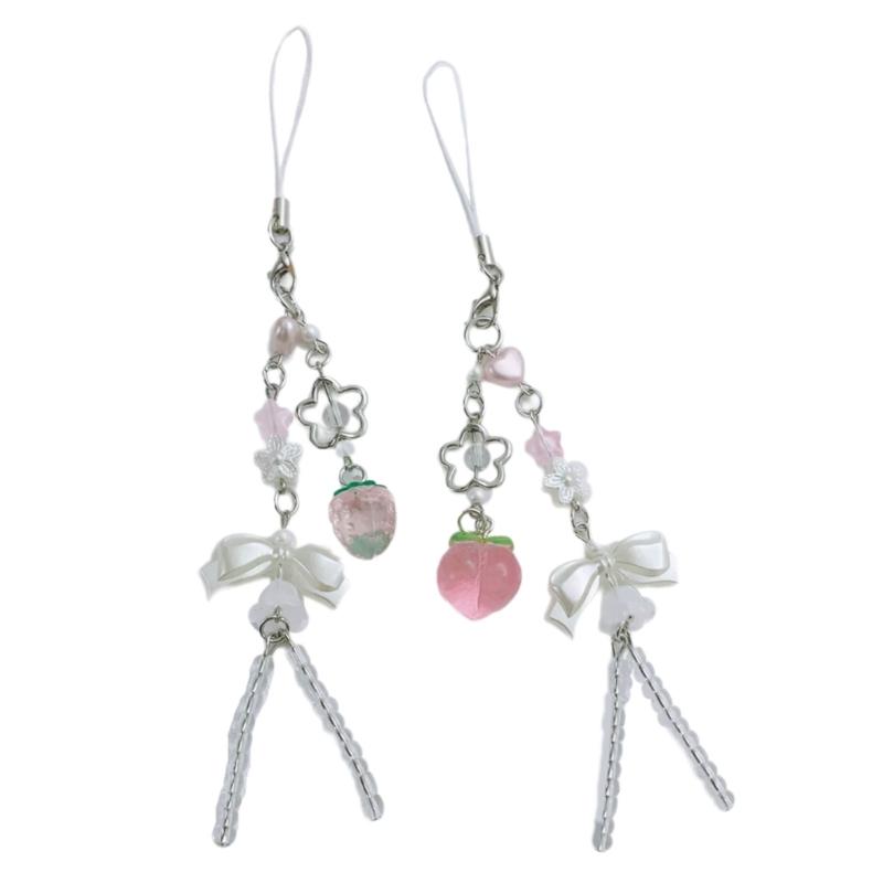 Colorful Peach Mobile Strap Student Phone Accessory Strawberry Phone Lanyard Handmade Pendant for Fashion Individuals 1