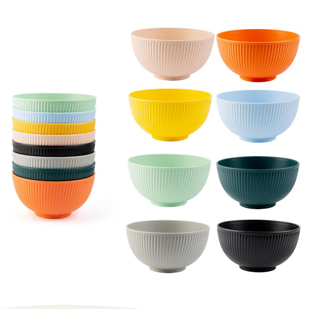4Pcs Nordic Colored Wheat Straw Bowls Circular Shatter Resistant Plastic Tableware Bowls for Household Use