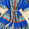 Summer Vintage Printed Oversize Long Maxi Beach Dress for Women's Lantern Sleeve Seaside Holiday Dresses