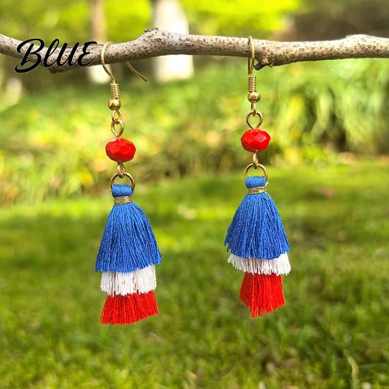 Eye-catching Fringe Jewelry Earrings Multi-layered Creative Red White and Blue