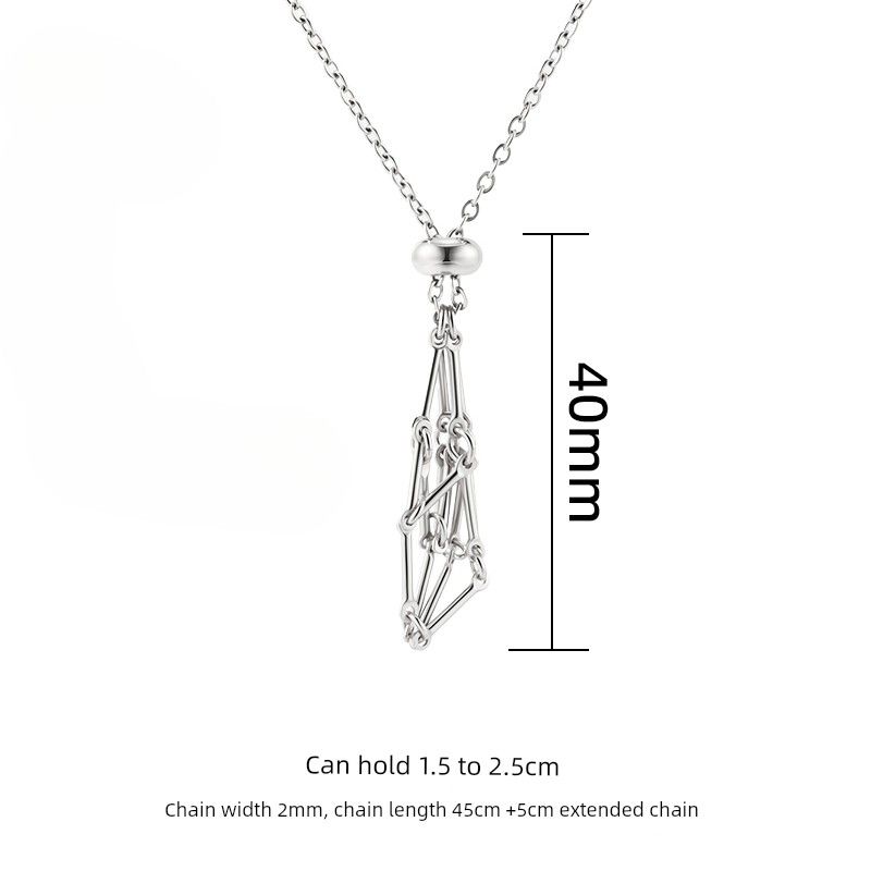 

European and American New Natural Crystal Raw Stone String Bag Bamboo Necklace Woven Pendant Adjustable Chain String Bag Cage Pendant Steel Color S Size
