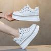 Mode 7cm Echtes Leder Damen Mode Lässig Bling Klobige Sneakers Plateau Keil Vulkanisiert Herbst Frühling Versteckte Absätze Damenschuhe