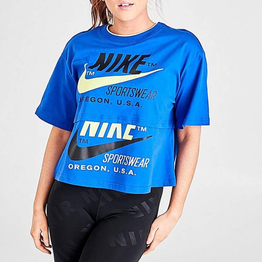 Nike Loose Letter Print Round Neck Short Sleeve T-Shirt Women Tops Blue CJ2040-480