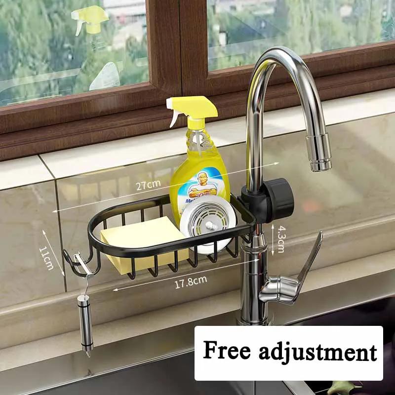 Bathroom Shelves Shower Rack Aluminum Basket for Shampoo Soap Bathroom Storage Adjustable Kitchen Faucet Sink Rag Holders