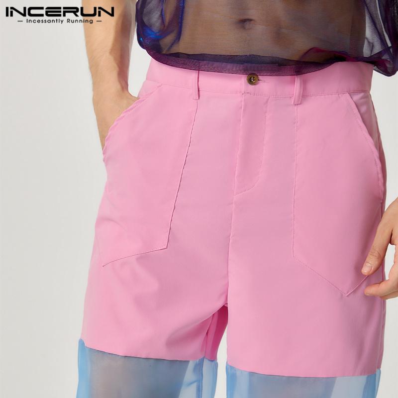 INCERUN Bărbați Degradat Tie Dye Mesh Patchwork Pantaloni Talie Înaltă Pantaloni Transparenti