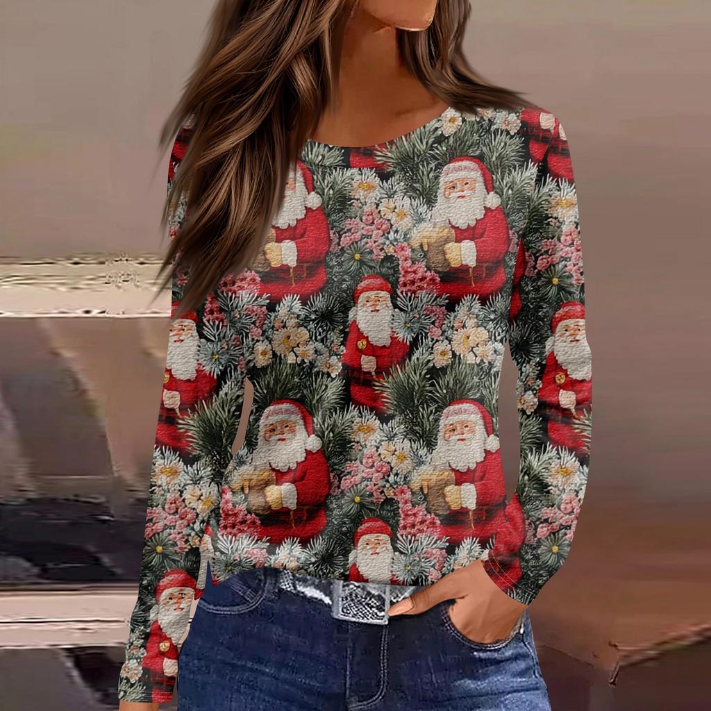 Dámská móda Ležérní Rozparek Lem s kulatým výstřihem Dlouhý rukáv Volný Potištěné tričko Dámské Top