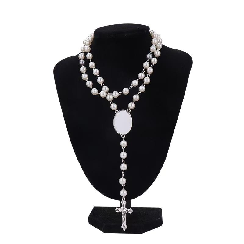 

1pcs / heat-transfer prayer bead necklace, heat-transfer printed cross-shaped blank necklace, suitable for DIY phot