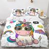 Cartoon Unicorn Duvet Cover King Queen Lovely White Mythical Animal Bedding Set Kids Girl Colorful Rainbow Polyester Quilt Cover Tool