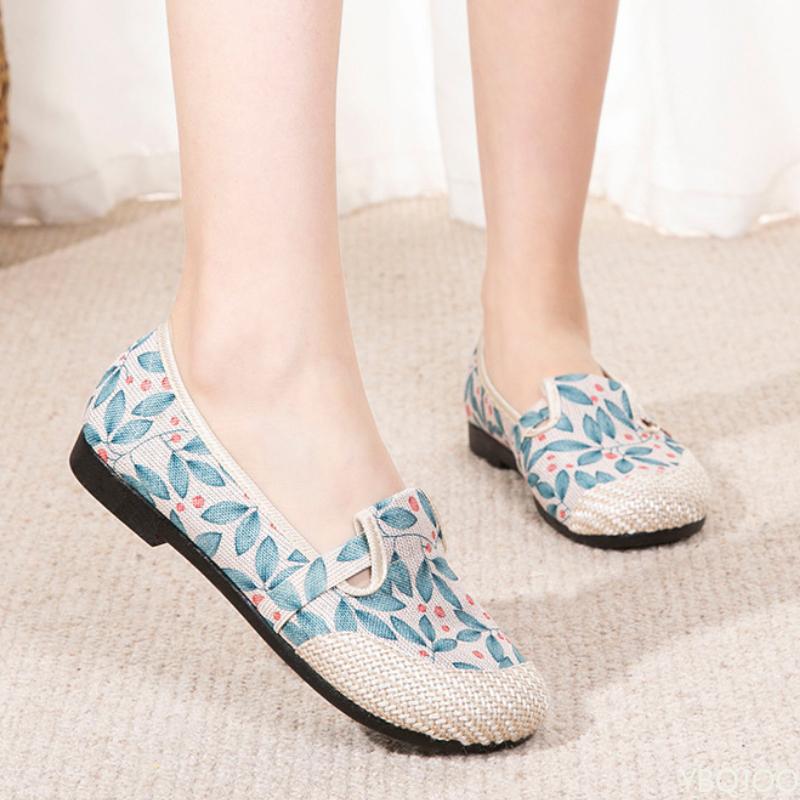 Bohemian Cloth Shoes Women's Spring and Autumn Soft Soled Linen Breathable Ethnic Style Women's Embroidered Shoes Zapatos Mujer