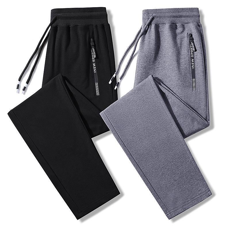 Men's Pure Cotton Lightweight Straight-Leg Sweatpants - Solid Color, Loose Fit for Summer and Spring.