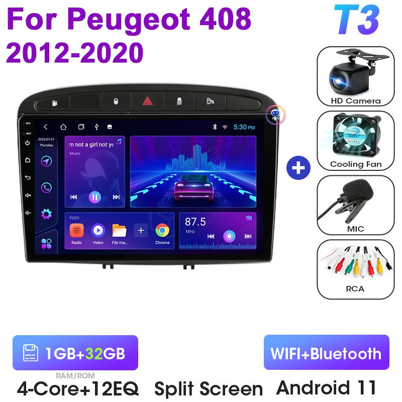 2 Din Android 12 Car Radio For Peugeot 408 1 2012 - 2020 For Peugeot 308 1 T7 2007 - 2015 Multimedia Video Player Carplay Auto