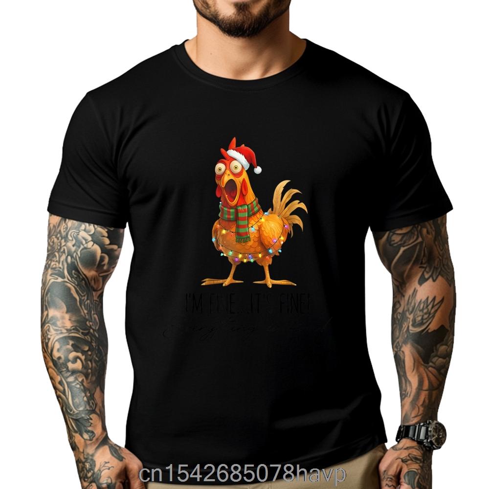 Funny Chicken Christmas Lights Farm Animal Cute Xmas Holiday Printed T-shirt Fashion Casual Clothing
