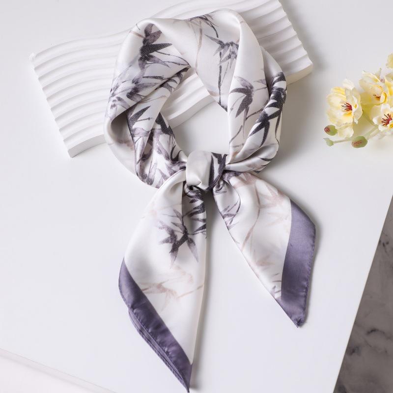70cm Vintage Korean Style Silk Scarf: Versatile Faux Silk Neckerchief with Vintage Print for Women