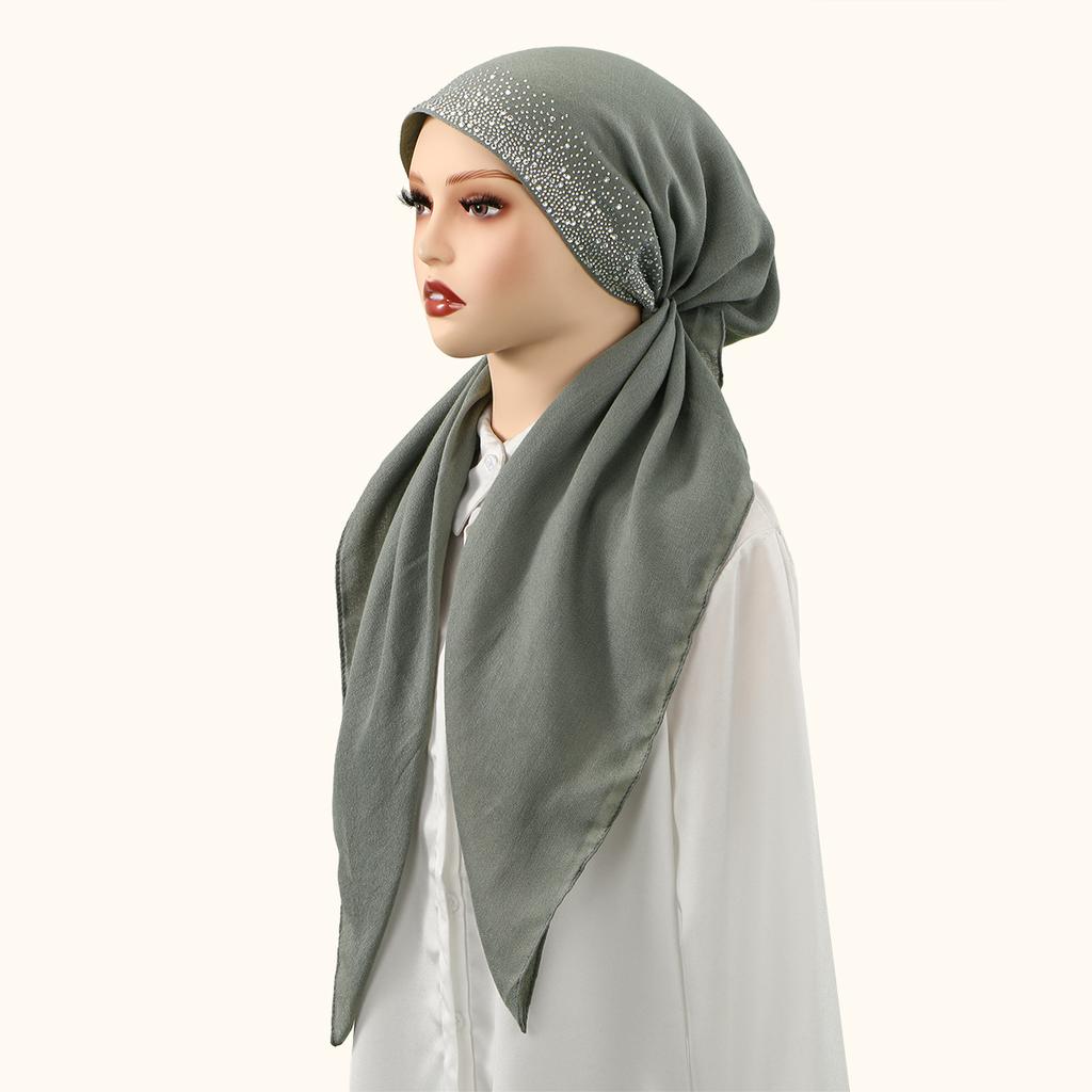 Fashion Diamond Cotton Elastic Headband Cap For Woman Stretch Shawl Plain Muslim Hijab Hat Lady Instant Scarf Islamic Turban