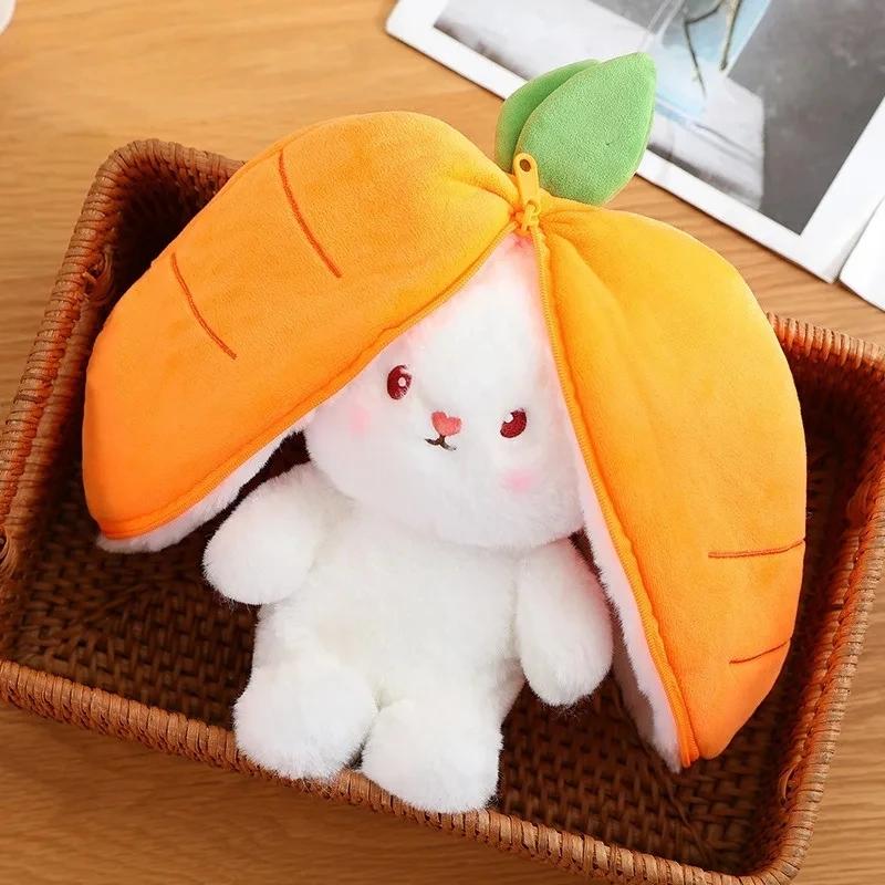 1 Pcs 18cm Cute Stuffed Toys Strawberry Rabbit Radish Rabbit Plush Toys Zipper Doll
