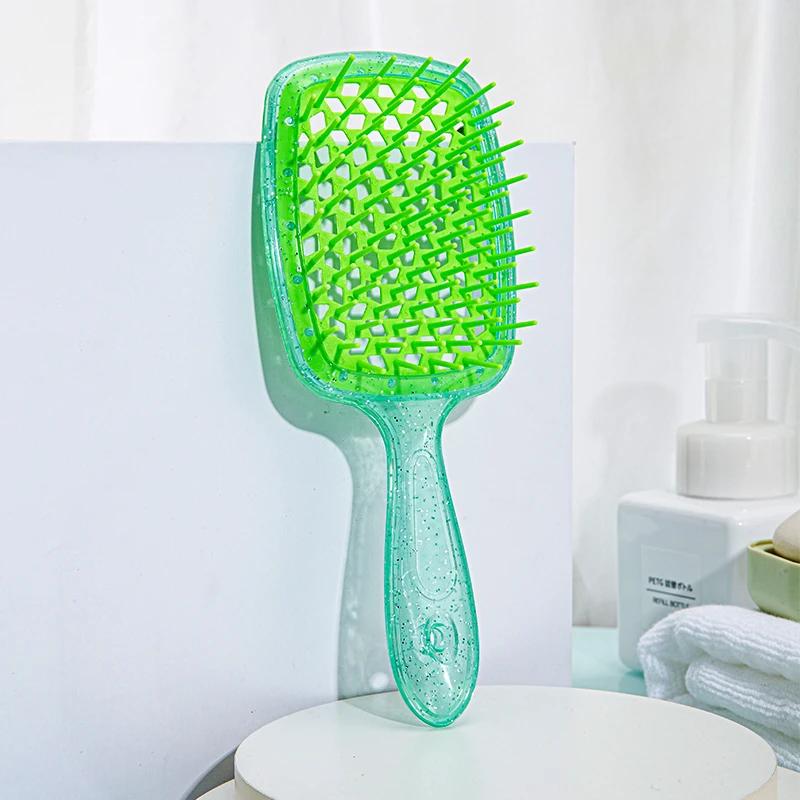 Brosse à cheveux démêlante à paillettes, peigne de massage, peigne pour cheveux emmêlés, brosses creuses pour cheveux bouclés et mouillés, peignes de salon DIY, outil de coiffure