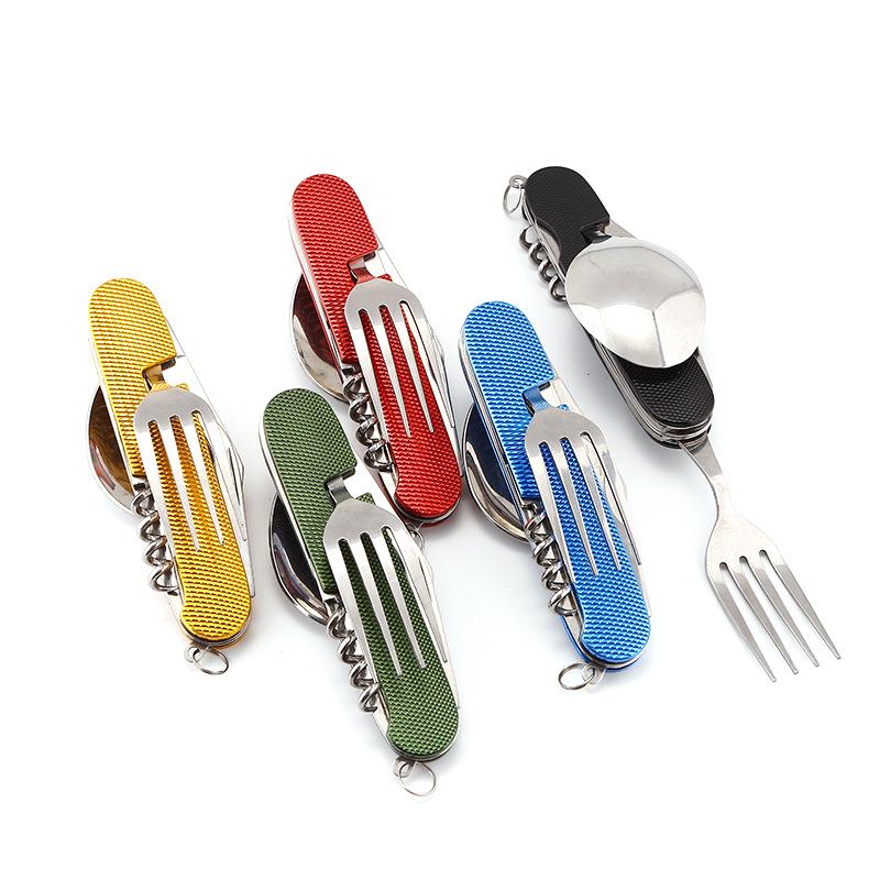 Ensemble de couverts pliants multifonctionnels d'extérieur 6 pièces: Couteau, Fourchette, Cuillère - Détachable & Portable Cadeau
