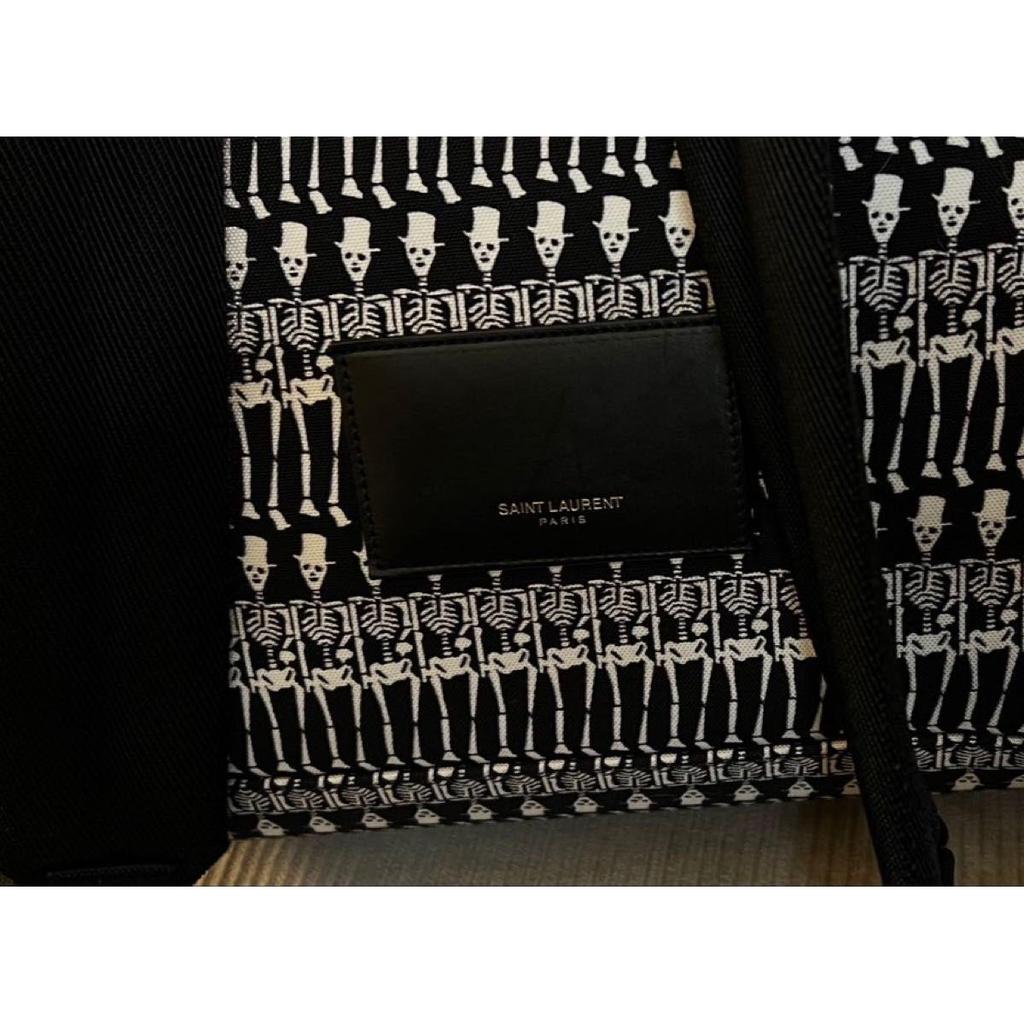 Used Authentic SAINT LAURENT Skull Pattern Skull Rucksack Bag Canvas Black x White