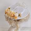 Exquisite Lolita Hat Flat Top Hat with Light Yellow Flowers All-match Bonnet Hat for Afternoon Pastoral Party Tea Party