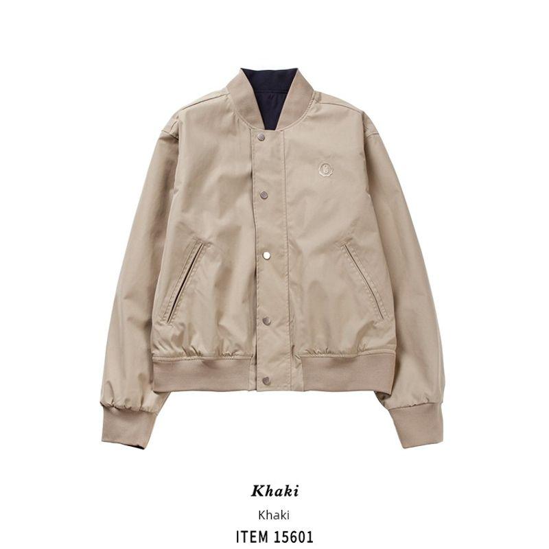 American Retro Vintage Double-Sided Jacket for Men, Spring and Autumn Baseball Jacket, Foreign Trade Men s Casual Jacket Khaki M