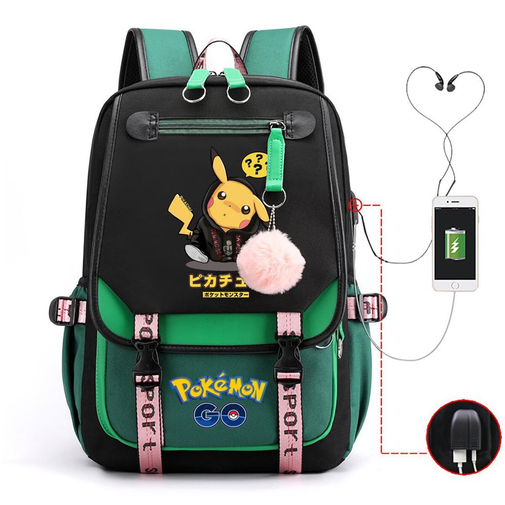 Contrasting Color Neutral Universal Schoolbag Cute Cartoon Print Primary And Secondary School Students Spine Protection Double Shoulder Usb Backpack
