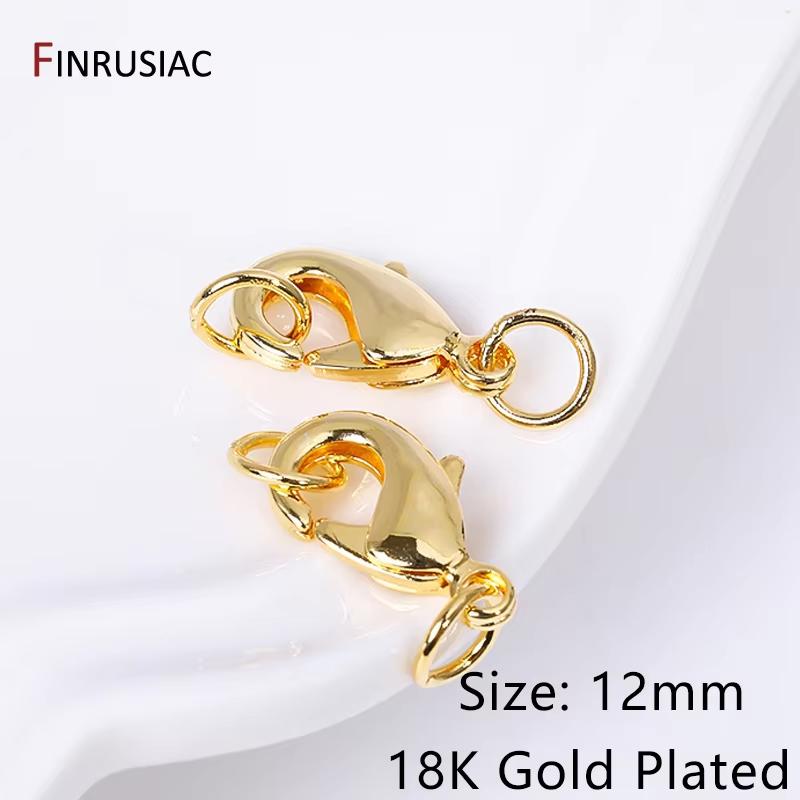 10/12mm Lobster Clasp Claw Clasps 14k/18k Gold Plated Brass Lobster Clasps With 4mm Closed Rings For DIY Jewelry Making Supplies