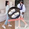 Summer New Women's Sandals Leather Invisible Height Increase Half Slippers Women Hipster Casual Bag Head Slippers Women
