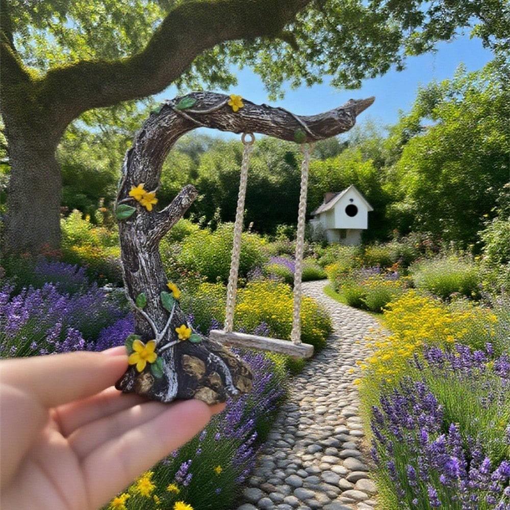 Various Colorful Small Trees Outdoor Garden Decoration with Swings and Flowers,small Statues Ornaments, Unique Rural Style Gifts