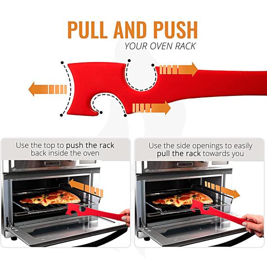 Useful Long Lifespan High-temperature Resistance Longer Handle Convection Oven Rack Pusher for Household Oven Rack Puller